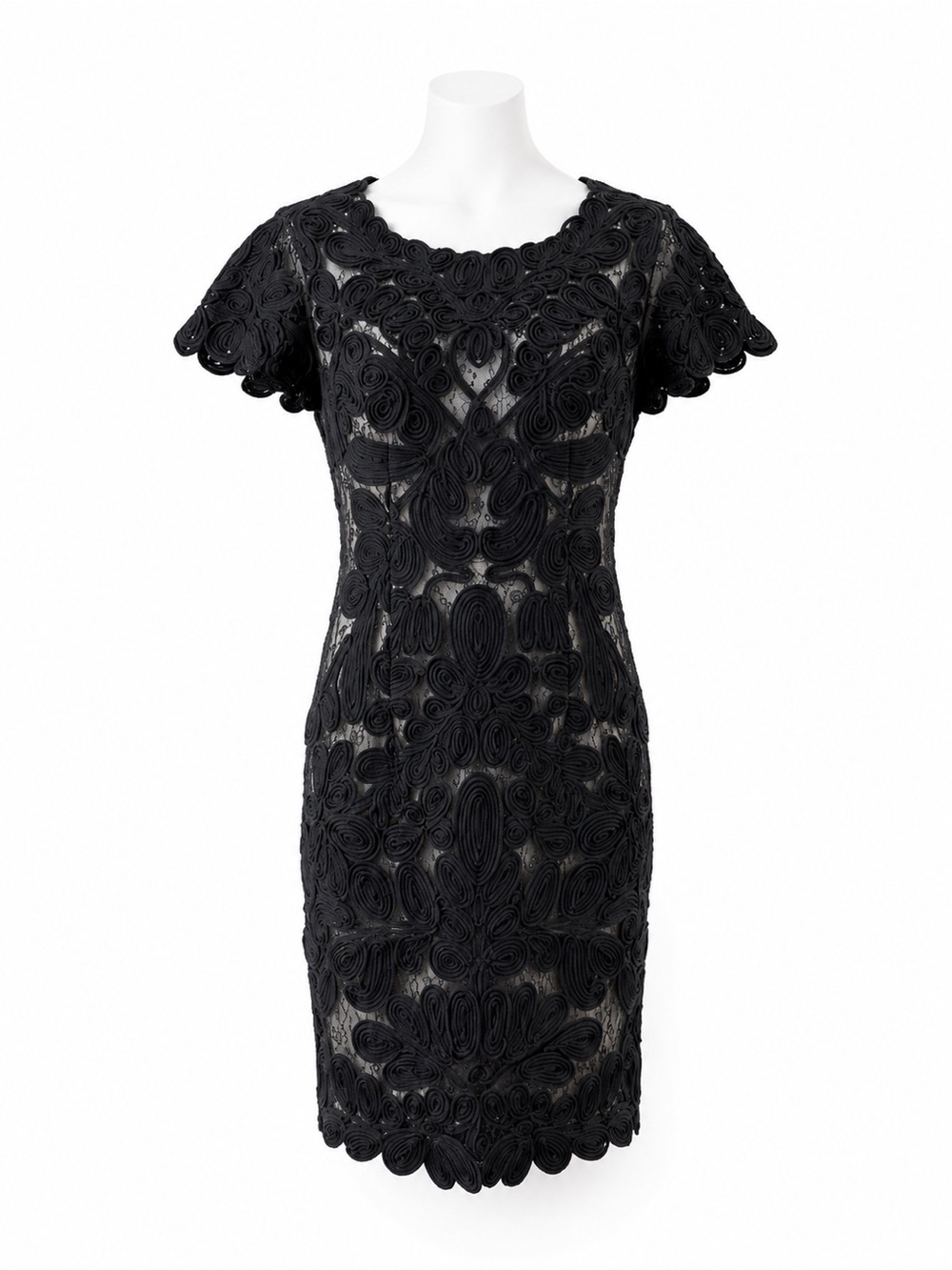 Black Lace Appliqué Cocktail Sheath Occasion Dress Size 8